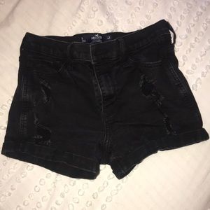 Hollister high waisted black distressed shorts.